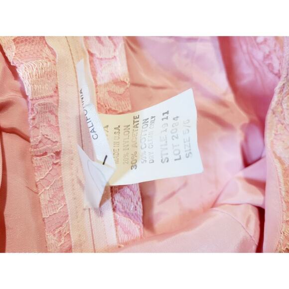 Vintage Roberta California women's pink lace lined ruffle trim bodycon dress - Picture 12 of 15